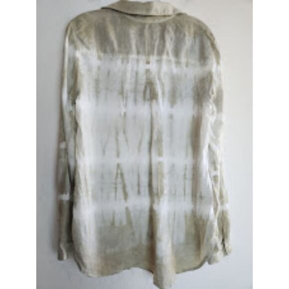 Bella Dahl Women Green White Tie Dye Linen Blend Button Down Shirt size Medium - Picture 2 of 6